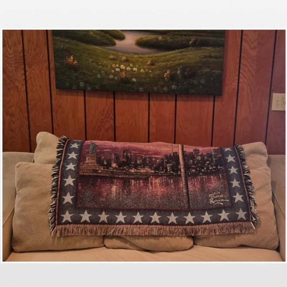 VTG Mohawk Thomas Kinkade Light Of Freedom Blanket Throw Tapestry NY USA Vintage